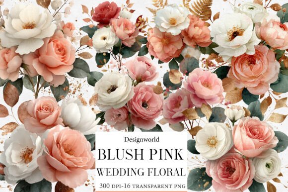 Blush Pink Wedding Floral Clipart for Elegant Design Projects