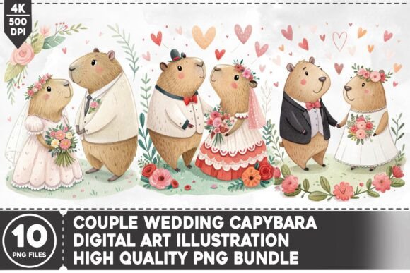 Charm Your Customers with Couple Wedding Capybara PNG Designs