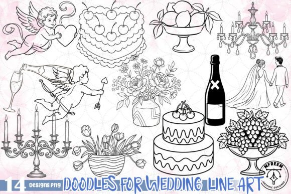 Charming Doodles for Wedding Line Art PNG for Your Special Day