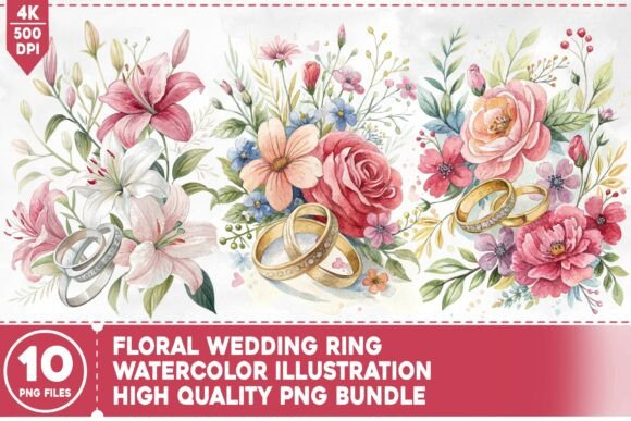 Elegant Floral Wedding Ring PNG Bundle for Creative Projects