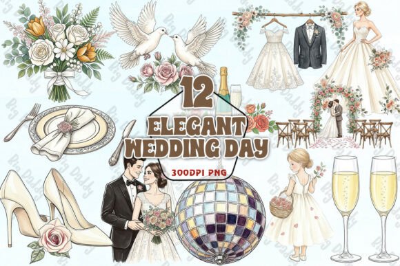 Elegant Wedding Day Watercolor PNG: The Soft, Artistic Touch Your Designs Need