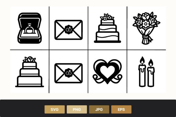 Elegant Wedding Icons: A Black & White Vector Collection