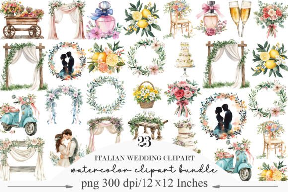 Italian Wedding Clipart: 23 Elegant PNGs for Your Projects