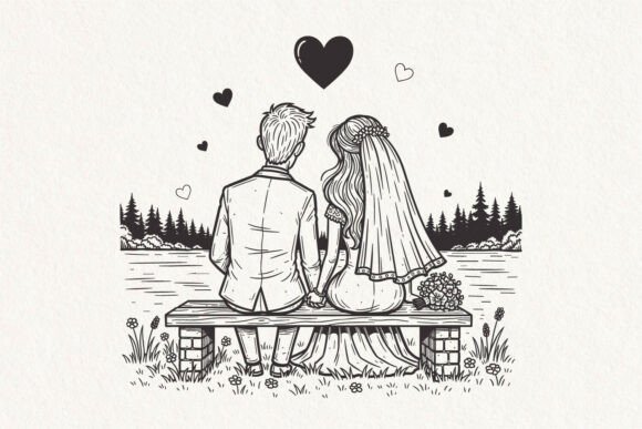 Romantic Wedding Couple on Bench SVG PNG: A Designer's Guide to Elegant Imagery