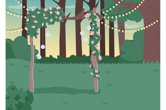 Rustic Romance: A Flat Color Illustration for Wedding Designs