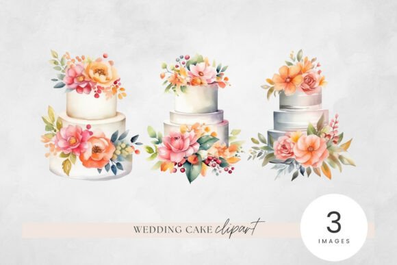 Summer Wedding Cake Watercolor Clipart: Sweet Details for Celebration Designs