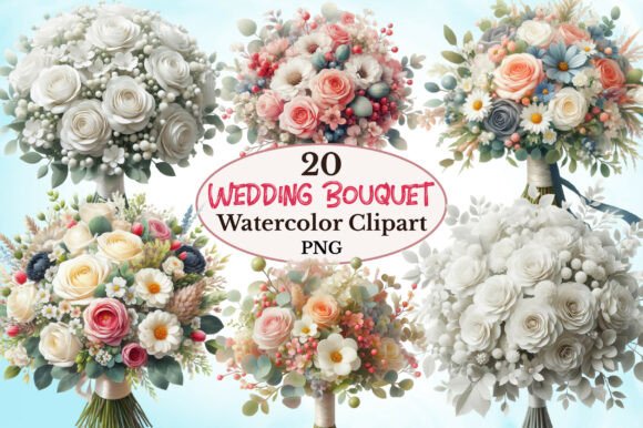 Watercolor Wedding Bouquet Sublimation C: Floral Designs for Creators