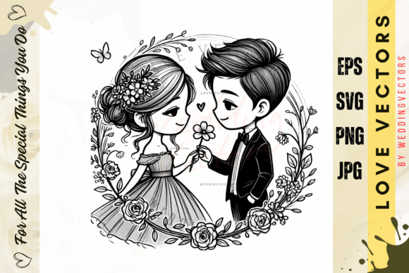Wedding Couple and Love Vectors - C2763: A Soft-Tone Bridal Illustration