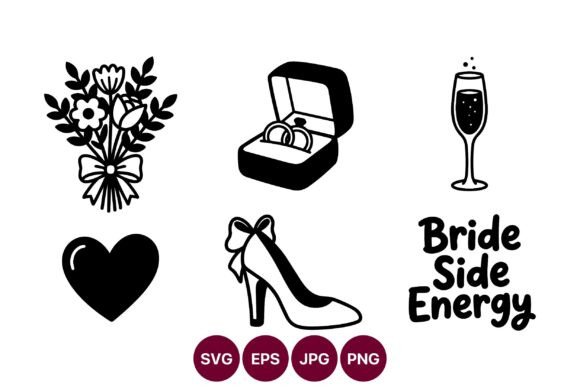 Wedding Icons: Bouquet, Ring Box & Champagne Vector Set