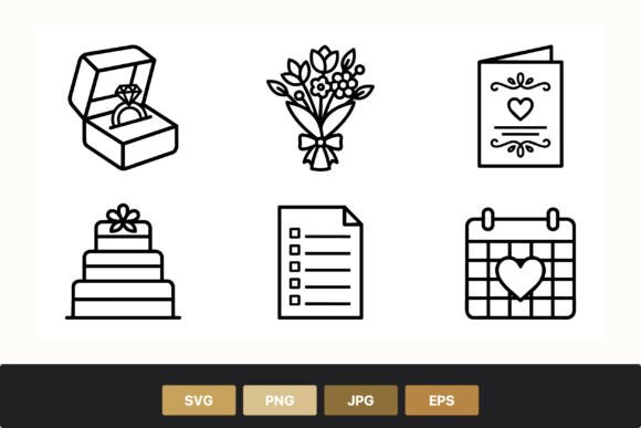 Wedding Ring Bouquet Card Icons for Your Design Projects